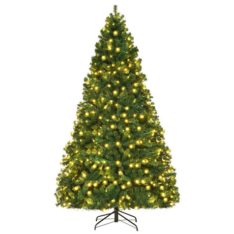 Goplus 8ft Pre-lit Artificial Christmas Tree, Hinged Premium Spruce Xmas Full Tree with 1438 PVC Tips, 430 LED Lights, Folding Metal Stand, for Home Office Party Decoration Goplus