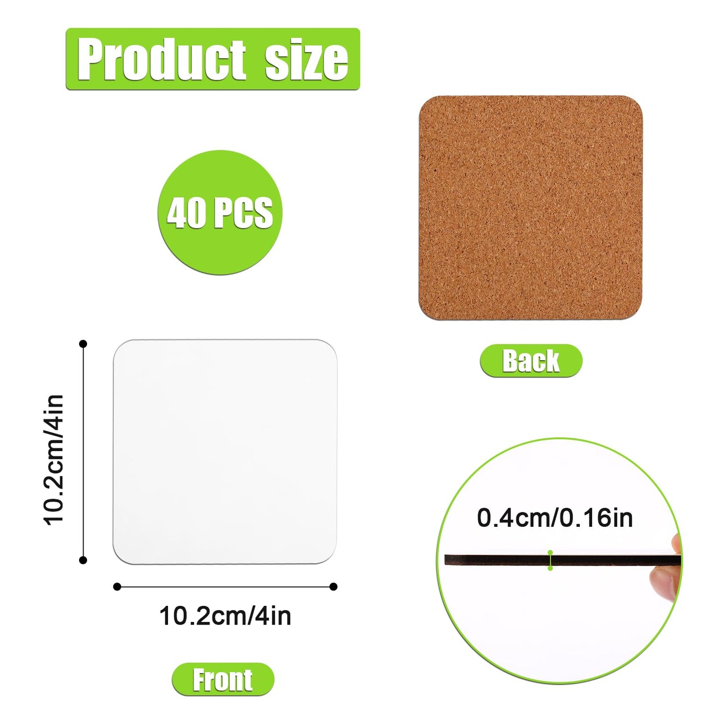 40pcs Sublimation Square Coasters, Cardboard Coasters, 4x4in MDF Hardboard Coaster MDF Wooden Coaster Sublimation Cork Coasters Bulk for DIY Crafts Painting Home Decoration