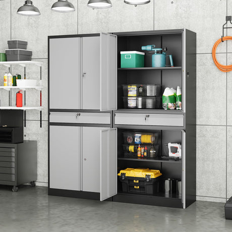 Yizosh Metal Garage Storage Cabinet with Locking Doors and Adjustable Shelves, Tool Storage Cabinet with 1 Drawer - 71" Steel Locking Cabinet for Garage, Warehouse (Gray Black) Yizosh