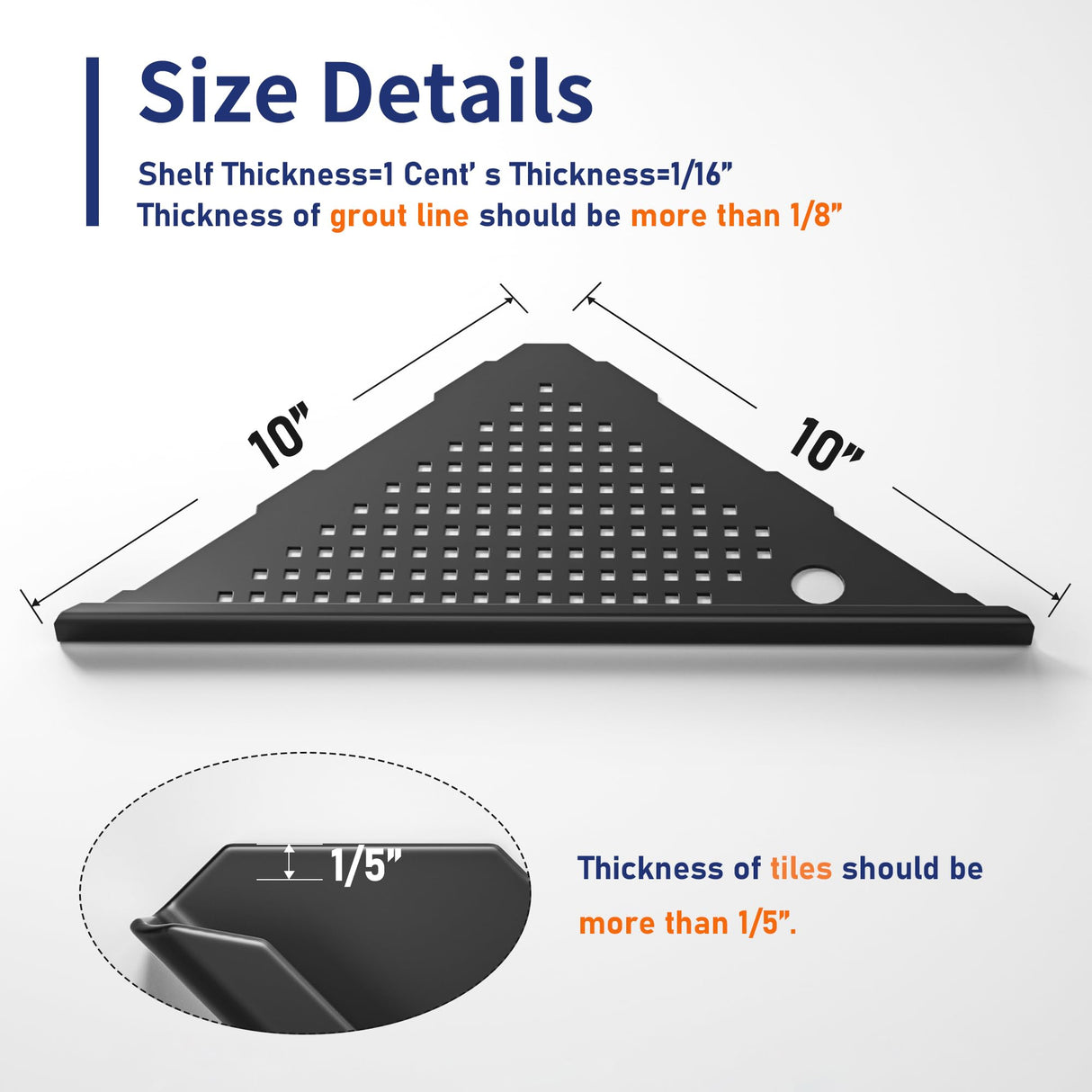 Bernkot 10'' Corner Shower Shelf w/Soap Holder, 304 Stainless Steel Grout in Shelf for Bathroom, Recessed Shelf Rack for Tiled Wall, No Drilling Needed (Black) Bernkot