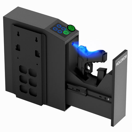 Gun Safe Biometric Pistol Safe Bedside Handgun Case, Slider Fingerprint 3 Ways Quick Access Mounted Gun Lock Box for Nightstand, Bed, Desk, Wall, Dresser HOLEWOR