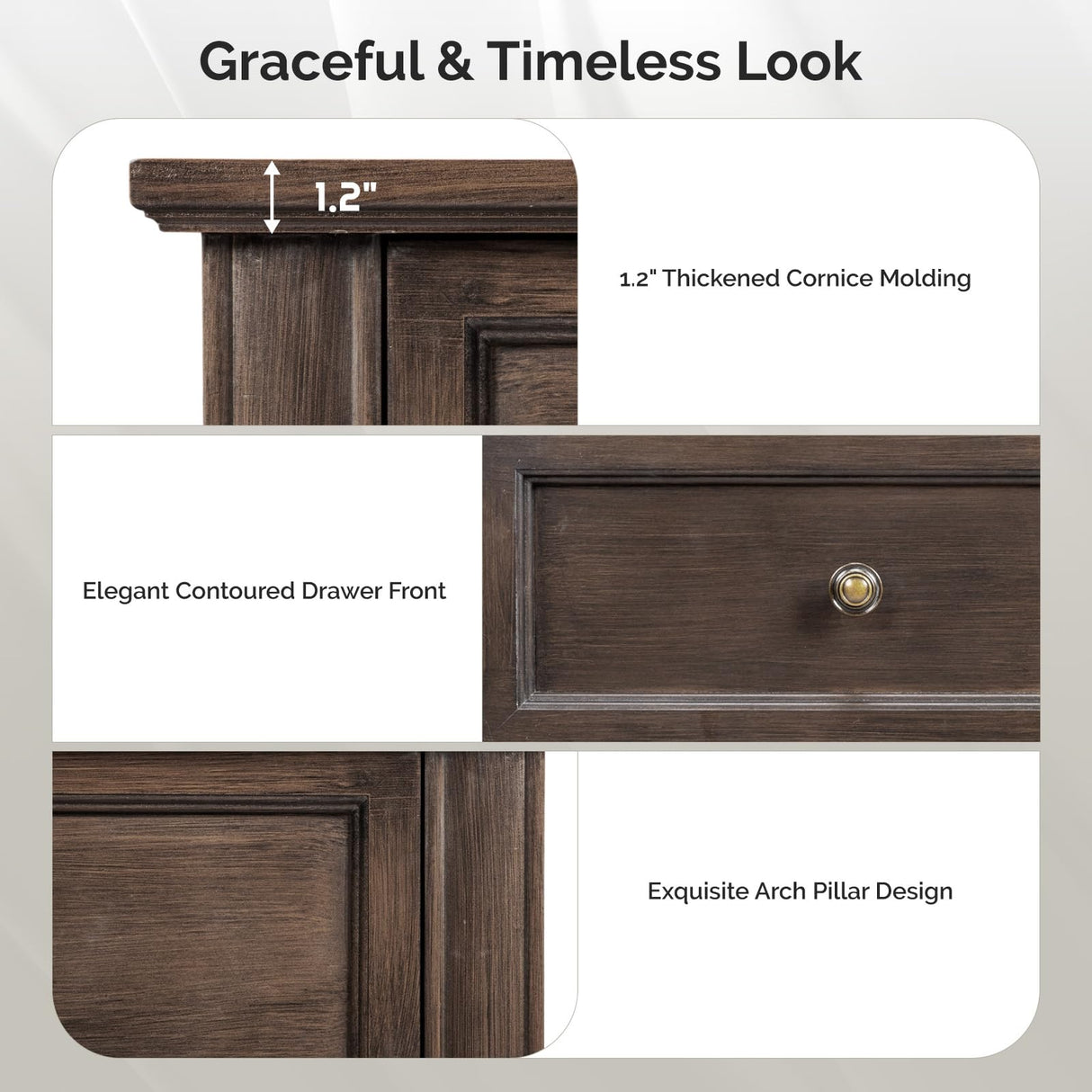 VINGLI 6 Drawer Dresser Wood, 47" Long Dresser for Bedroom, Chest of Drawers, French Vintage Brown Dressers for Living Room, Hallway, 47.24" W*15.75D*31.5" H VINGLI