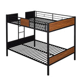 Full Over Full Metal Bunk Bed, Modern Style Heavy-Duty Steel Frame Bunk Bed with Safety Rail, Built-in Ladder for Bedroom, Dorm (Black + Brown) Bellemave