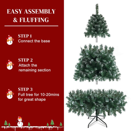 Karl home 6ft Green Partial Flocked Artificial Christmas Tree, Classic Spruce Tree with Sturdy Metal Stand for Home, Office, Party Festival Holiday Decoration,812 PVC Branch