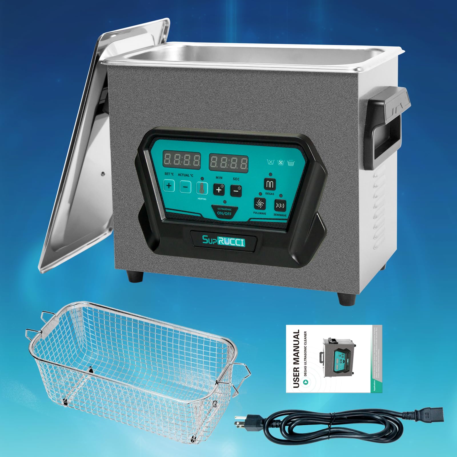 SupRUCCI Ultrasonic Cleaner 3L High Power 120W 0.8 gal Ultrasonic Parts Cleaner with Heater and Timer Professional for Tool Parts Carburetor 3D Resin Printed Cleaning - WoodArtSupply