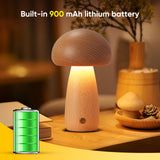 LONRISWAY Wooden Mushroom Lamp for Bedroom, Portable Cordless Small Rechargeable Battery Operated Lamp,Stepless Dimming, Night Light for Birthday Gifts LONRISWAY