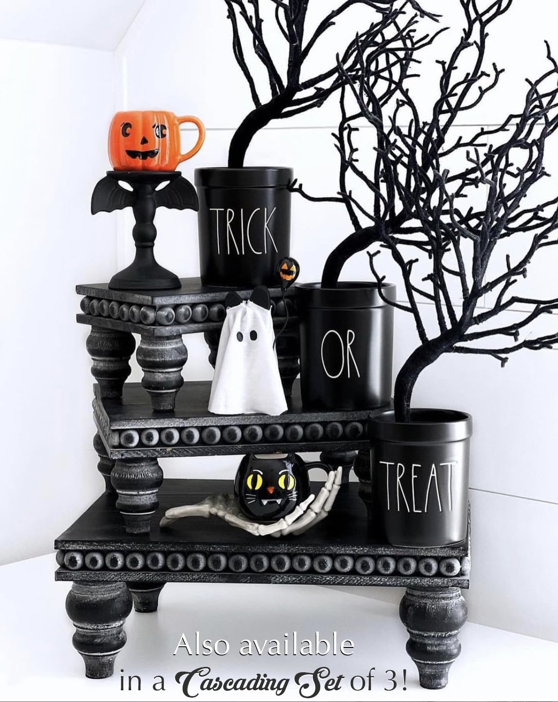 Felt Creative Home Goods Decorative Wood Risers for Decor | Tiered Tray Stand | Farmhouse Beaded Riser Stand for Decor | Wooden Pedestal Stand Large 12x16 Beaded Tray for Kitchen Coffee Bar (Black) Felt Creative Home Goods