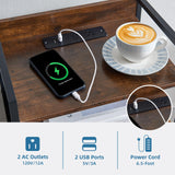 Somdot Black Nightstand with Charging Station and LED Light for Bedroom, Tall 5 Drawers Dresser with Fabric Bins for Bedside Kids Dorm Room Closet Laundry Entryway, Black Rustic Brown Somdot