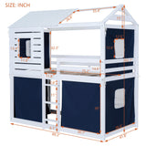 Harper & Bright Designs Twin Over Twin Bunk Bed, Wood Twin Size Bunk House Bed with Tent and Windows, Blue+White Harper & Bright Designs