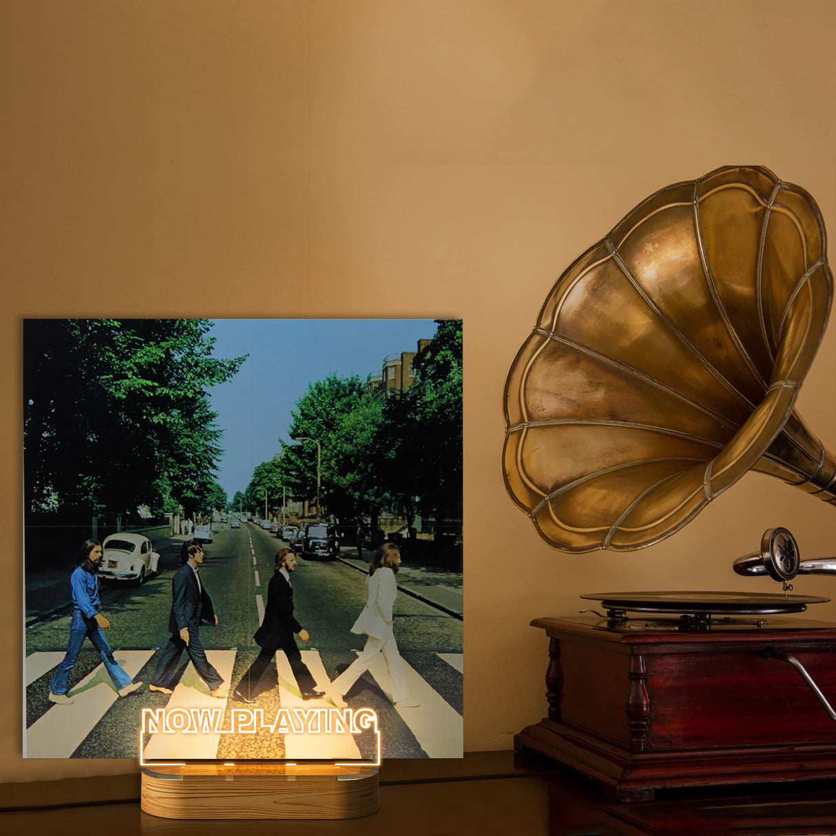 YuanDian Light up Now Playing Vinyl Record Stand, Now Spinning Record Stand, Wooden Acrylic Holder for Vinyl Album Display Storage, Vinyl Record LED Display Storage Collection Holder with USB Powered YuanDian