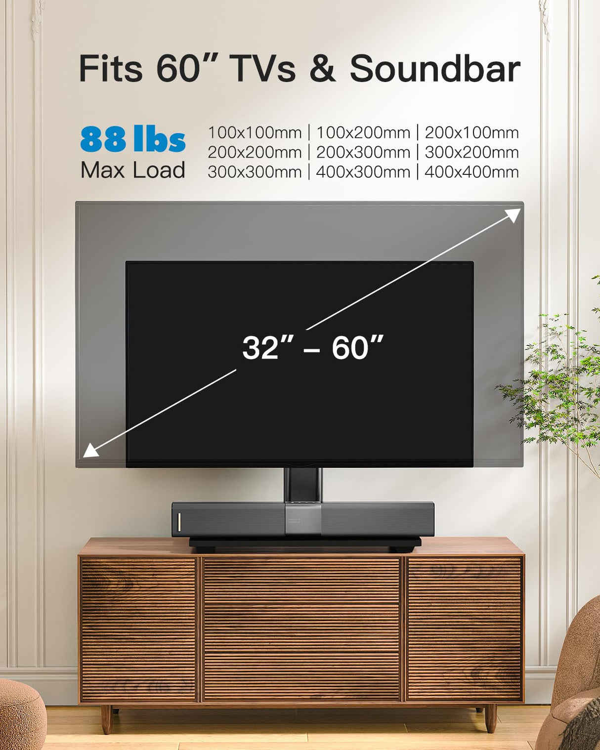 PERLESMITH Universal TV Stand - Table Top TV Stand for 32-60 inch LCD LED TVs - Height Adjustable TV Base Stand with Tempered Glass Base & Wire Management, VESA 400x400mm PSTVS04 PERLESMITH