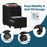 MIIIKO 3 Drawer File Cabinet on Wheels, Home Office Mobile File Cabinet Under Desk, Full Assembled Metal Filing Cabinets with Lock for Legal/Letter/A4 File Folders MIIIKO