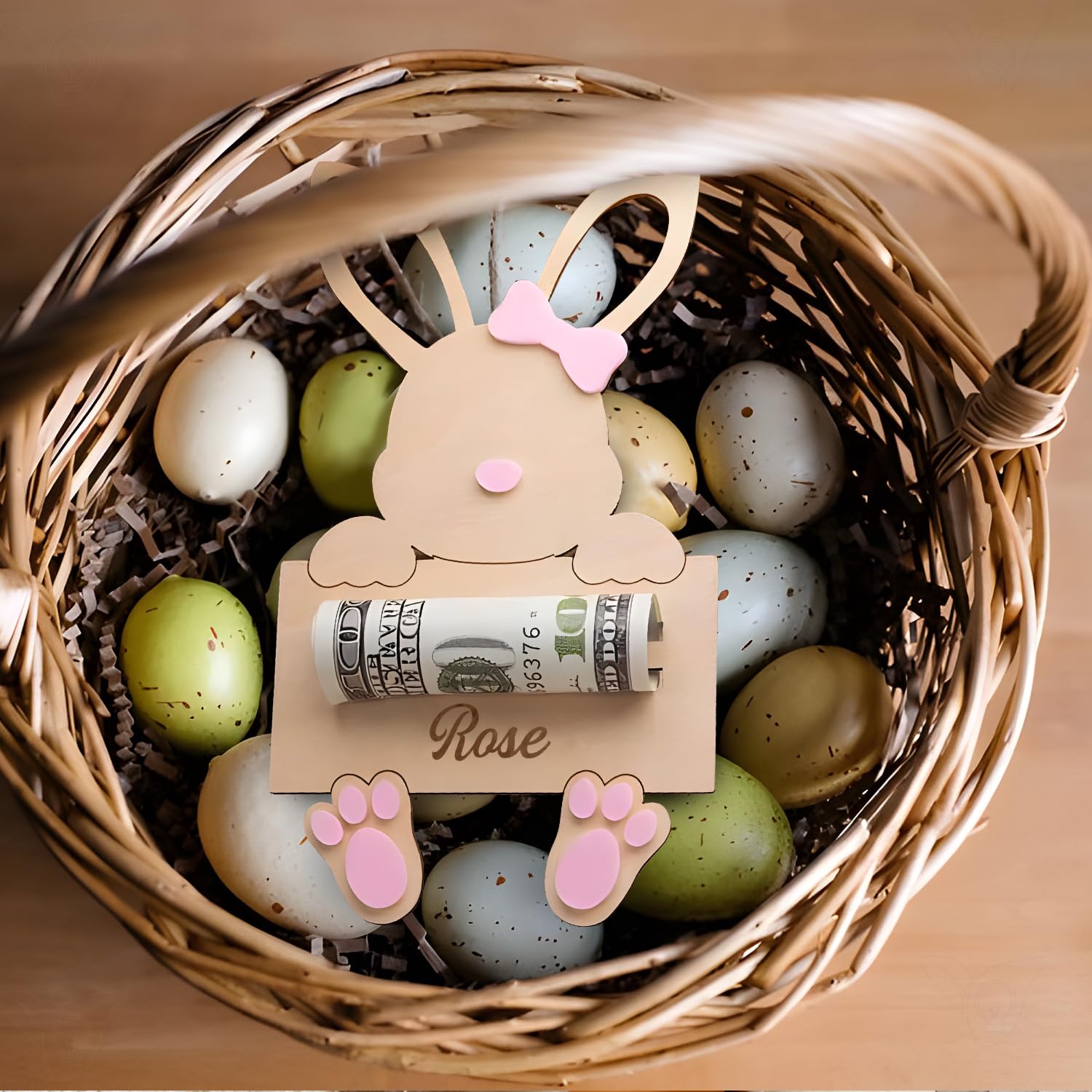 Easter Personalized Money Gift Holder - Bunny Money Holder Easter Gift Card Money Holder for Boys Girls, Hanging Easter Gift Card Holder Gifts - WoodArtSupply