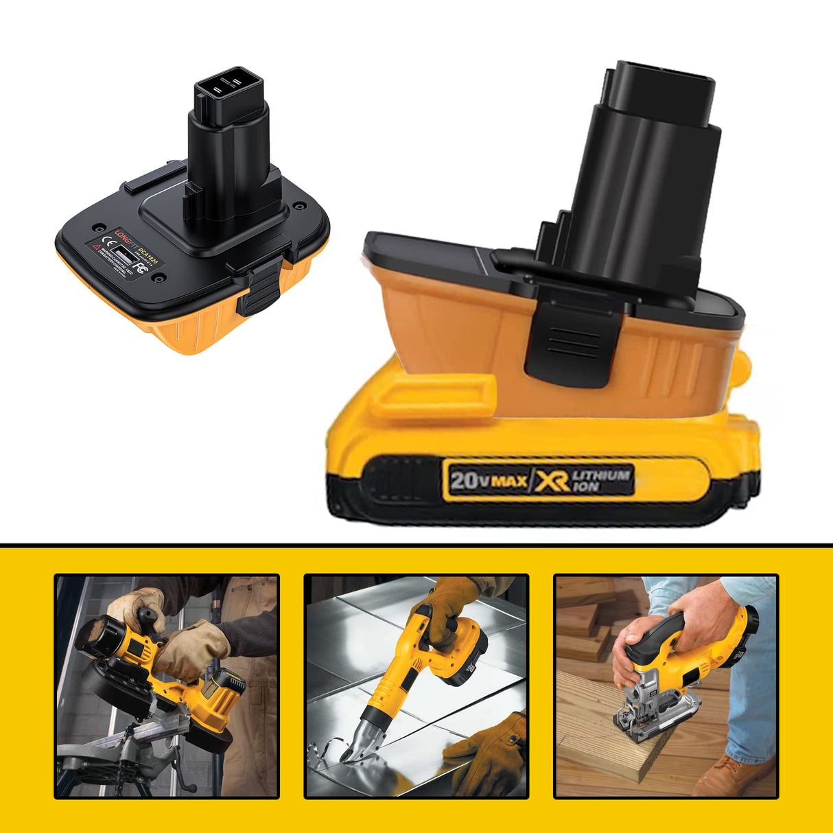Replace for DeWalt Battery Adapter 18V to 20V DCA1820, Convert 20V Lithium Battery to 18V NiCad & NiMh Battery DC9096 DC9098 DC9099 DW9098 DW9096, with 5V USB Port, for Drills, Sanders and More LONG FIT