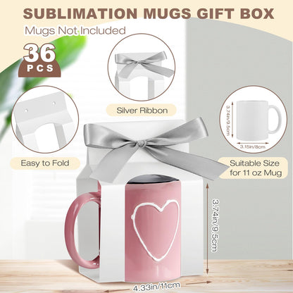 Kosiz 36 Pcs Mug Boxes Sublimation Mugs Gift Bags Mug Box Gift Box with Window Mug Boxes for Shipping Selling Gift Packaging Box for Mugs Gift Wrapping (for 11oz Mug,White, Silver)