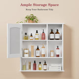 VECELO Bathroom Wall Cabinet with Mirror, Wall Mounted Medicine Cabinets with Door and 3 Open Shelves, Adjustable Shelf, 16.8 x 22.5 x 7.2 Inches, White VECELO