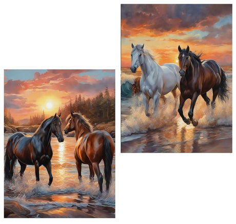 Meothan 2 Pack Diamond Painting Kits for Adults, 5D DIY Horse Diamond Art Kits for Adults Full Drill Round Paint Diamond Dots Gems Art Crafts Painting Kits for Home Wall Decor 12x16Inch Animals Meothan