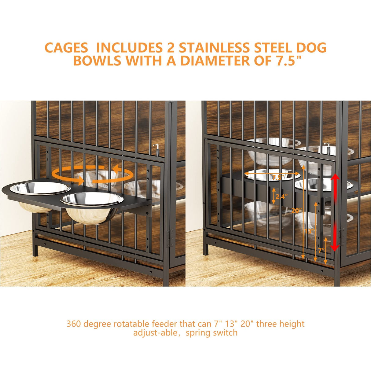 ROOMTEC Dog Crate Furniture-Style Cages for Large Dogs Indoor Heavy Duty Super Sturdy Dog Kennels with 2 Stainless Steel Bowls (48Inch = Int.dims: 46" W x 29" D x 35.5" H) ROOMTEC