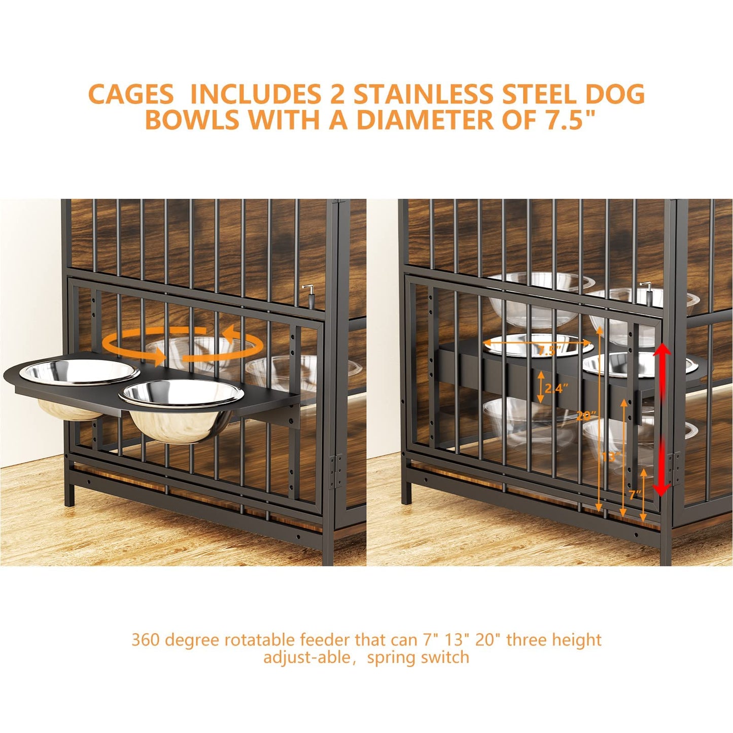 ROOMTEC Dog Crate Furniture-Style Cages for Large Dogs Indoor Heavy Duty Super Sturdy Dog Kennels with 2 Stainless Steel Bowls (48Inch = Int.dims: 46" W x 29" D x 35.5" H) - WoodArtSupply