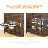 ROOMTEC Dog Crate Furniture-Style Cages for Large Dogs Indoor Heavy Duty Super Sturdy Dog Kennels with 2 Stainless Steel Bowls (48Inch = Int.dims: 46" W x 29" D x 35.5" H) ROOMTEC