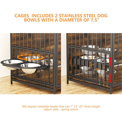 ROOMTEC Dog Crate Furniture-Style Cages for Large Dogs Indoor Heavy Duty Super Sturdy Dog Kennels with 2 Stainless Steel Bowls (48Inch = Int.dims: 46" W x 29" D x 35.5" H) - WoodArtSupply