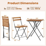 Tangkula 3 Pieces Patio Dining Set, Outdoor Square Table and Folding Chairs with Metal Frame, Space Saving Furniture Set for Yard Porch Deck Backyard Tangkula