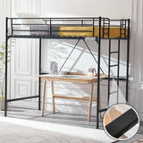 VINGLI Twin Loft Bed with Stairs - Sturdy Metal Bunk Bed with Safety Guard Rails in Black VINGLI