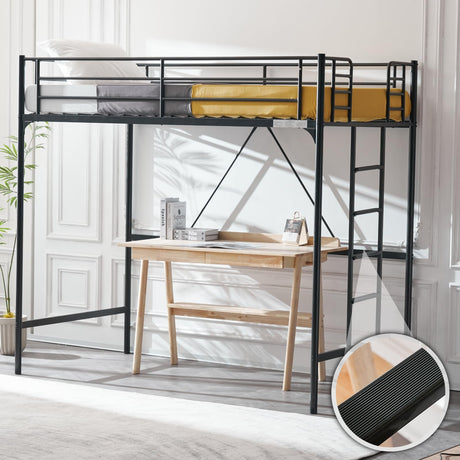 VINGLI Twin Loft Bed with Stairs - Sturdy Metal Bunk Bed with Safety Guard Rails in Black VINGLI