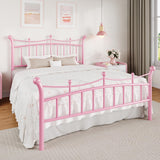 HOMBCK Full Size Metal Bed Frame with Headboard, Pink Bed Frame with Crown Headboard and Footboard, Wrought Iron Art, Under Bed Storage, Mattress Anti-Slip, No Box Spring Needed, Easy Assembly, Pink HOMBCK