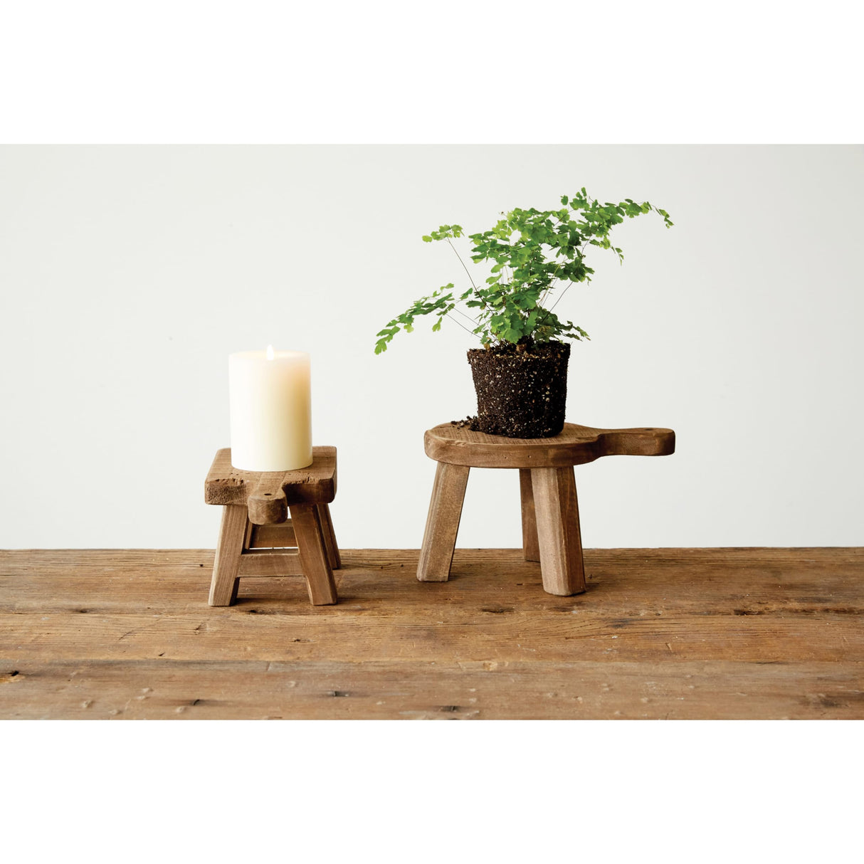 Creative Co-Op Small Wood Pedestal with Handle Creative Co-Op