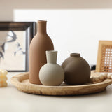 Ceramic Vase Set of 3, Vases Home Decor Rustic Vase Farmhouse Decor Vase Terra Cotta Pottery Vases for Bouquet Pampas Grass Dried Fresh Flowers, Living Room, Kitchen, Bedroom, Entryway Decor- Brown ooit