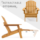 Oversized Outdoor Wooden Folding Adirondack Chair with Retractable Ottoman, Pre-Assembled BackRest & SeatBoard, Wood Patio Chair for Garden Backyard Porch Pool Deck Firepit SoliWood