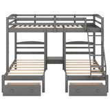 Harper & Bright Designs Triple Bunk Beds with Drawers and Guardrails,Full Over Twin & Twin Bunk Bed with Storage, Wooden Triple Bunk for Kids, Teens,Girls Boys (Gray with Drawers) Harper & Bright Designs