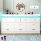 Hlivelood 10 Drawer Dresser with LED Light and Charging Station, Modern Chest of Drawers for Closet, Wide Drawer Organizer Cabinet for, Living Room, Entryway, Hallway, White Hlivelood