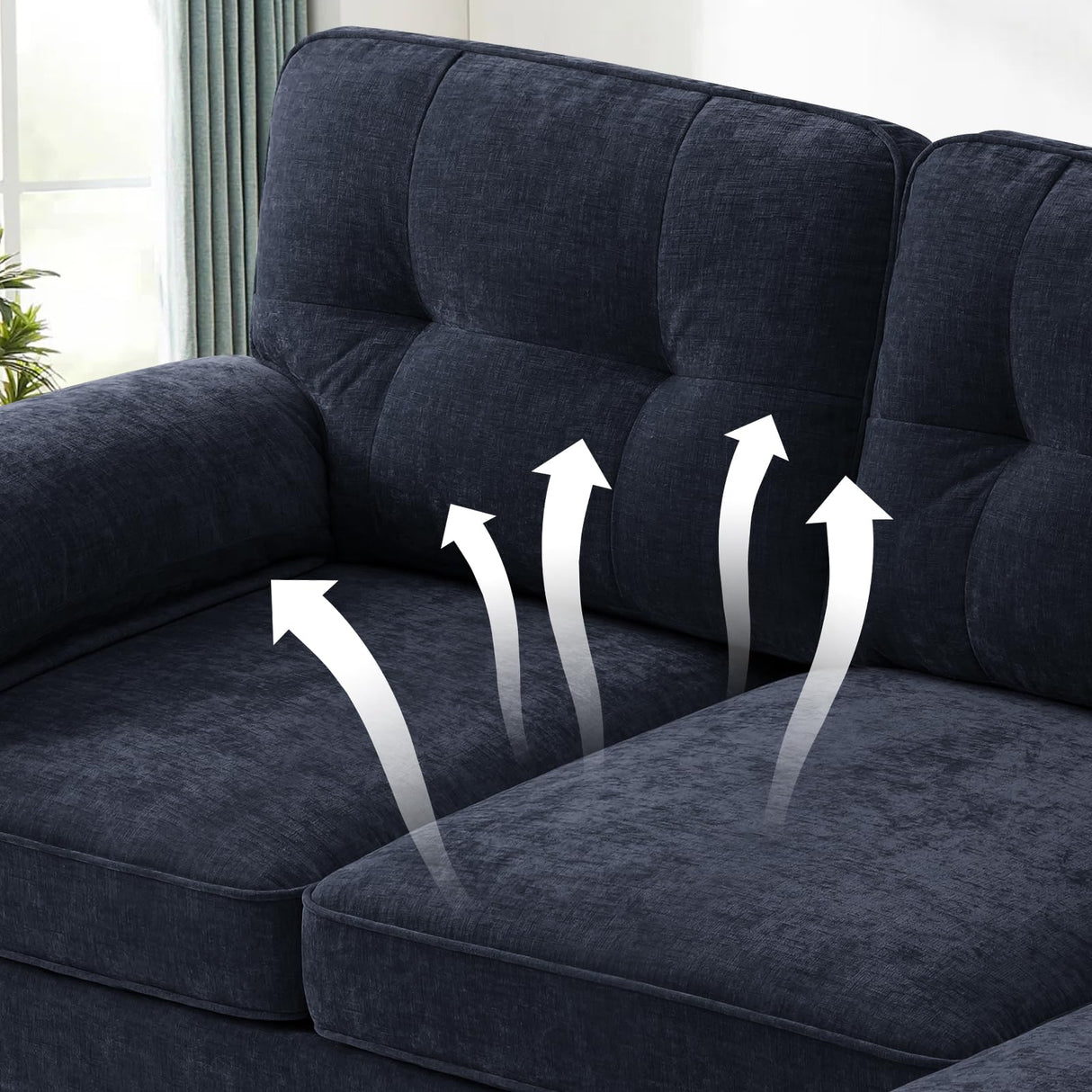 EASELAND 82" L-Shape Sofa with Reversible Chaise Lounge, Convertible Sectional Sofa Couch, Chenille Modern Sofa Couch for Living Room, Apartment and Office, Removable Cover (Dark Blue) EASELAND