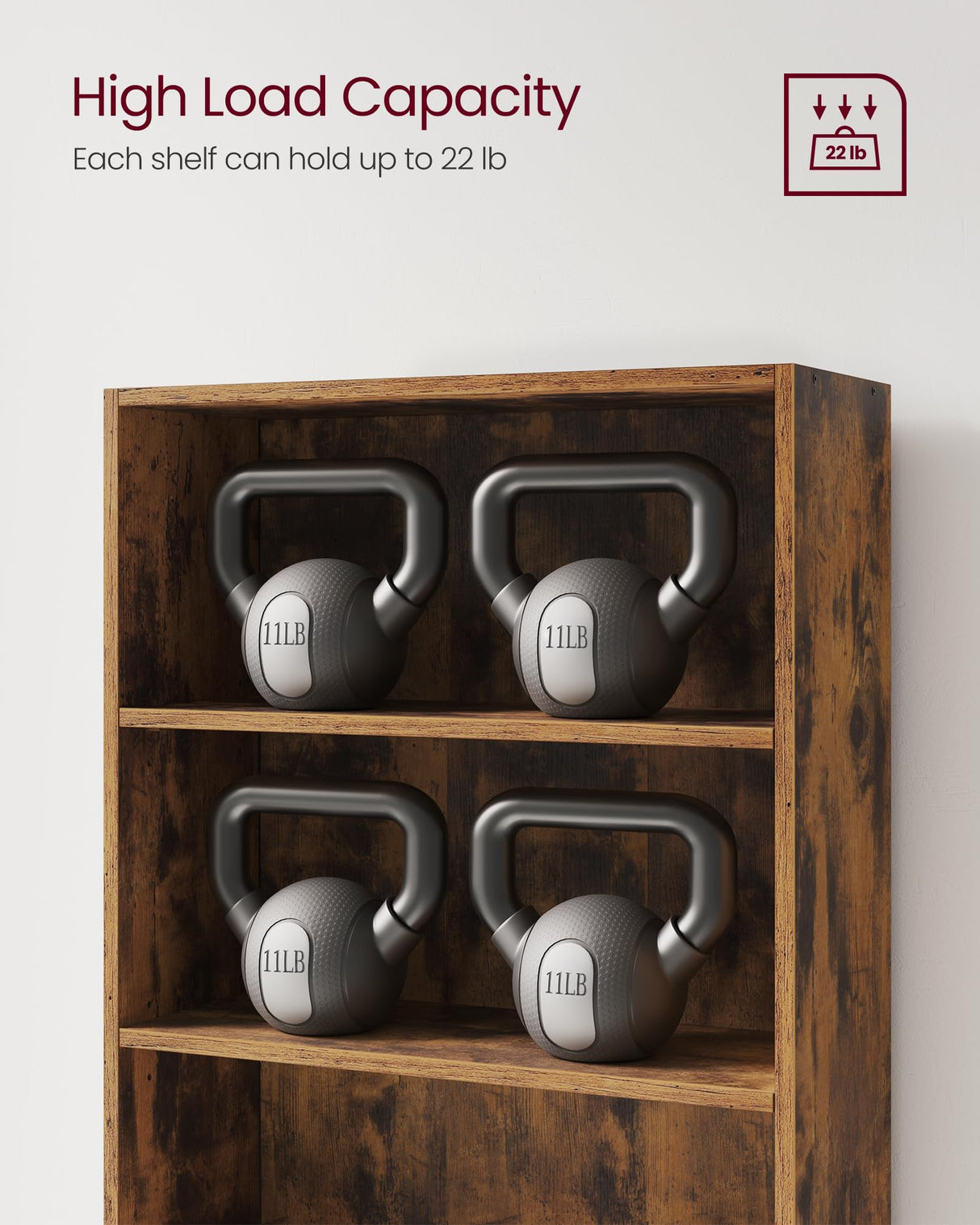 VASAGLE Rustic Brown 6-Tier Open Bookshelf with Adjustable Shelves and Anti-Tip Kit VASAGLE