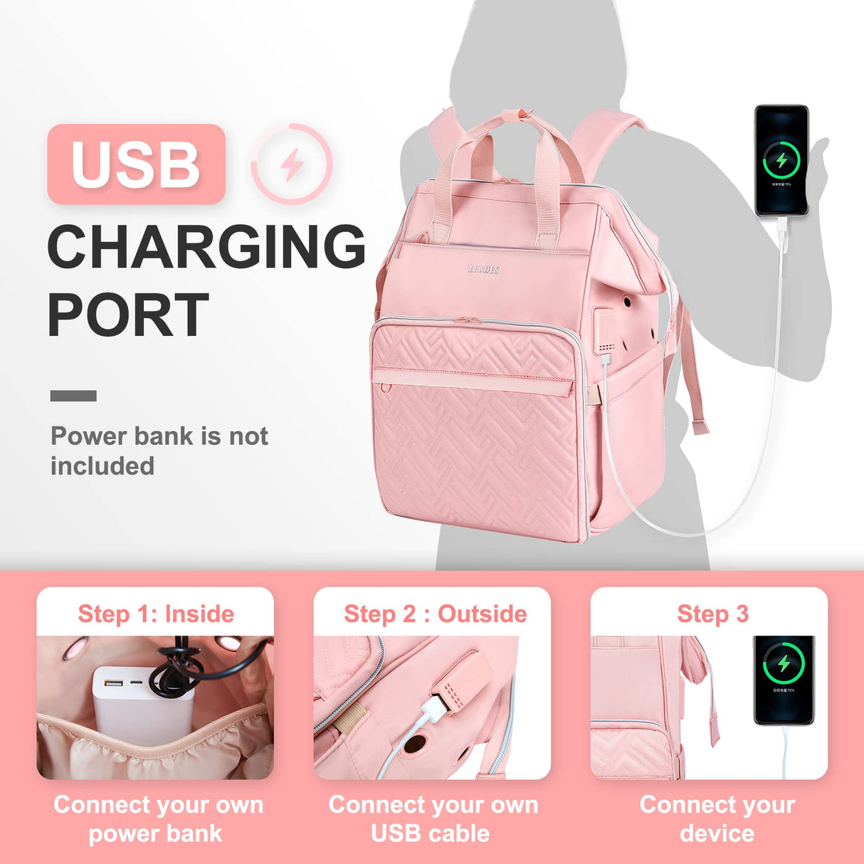 Leudes Knitting Bag Backpack, Yarn Storage Organizer Large Crochet Bag Tote Christmas Gift Yarn Holder Case for Carrying Projects, Knitting Needles (Upgraded Pink) Leudes