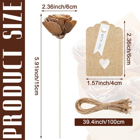 Hotop 5 Sets 5th Year Anniversary Wooden Rose Bouquet Artificial Wood Flower with Sticks Wedding Party Gift Label with Twine for Couple Gifts Women Home Centerpieces DIY Decoration Hotop