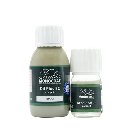 Rubio Monocoat Wood Stain & Finish 65 ft² - Stone | Oil Plus 2C | Quick-Dry, Eco-Friendly Linseed Wood Oil for Indoor Use, Includes Accelerator (Part B) | Protector | 130 ml Rubio Monocoat