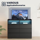 Tatub 6 Drawer Dresser for Bedroom, Black Dressers & Chests of Drawers with LED Light and Handle Free Drawers, Led Dresser for Living Room Tatub