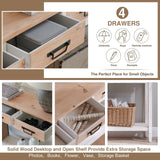 RUSTOWN Farmhouse Console Table with 4 Drawer, 60" Long Rustic Entryway Table with Open Storage Shelves and Handmade Metal Handle, Narrow Foyer Sofa Table for Living Room, Entryway, Hallway(White) RUSTOWN