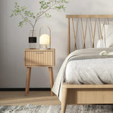 LAATOOREE Nightstands Set of 2, Small Side Table, Bedside Table with Fluted Door, Solid Wood Feet; Modern Mid-Century End Table for Bedroom, Small Space (Natural) LAATOOREE