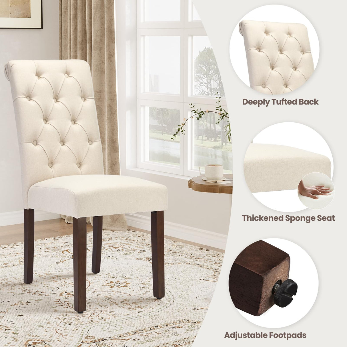 MALOL 7-Piece Rectangular Dining Table Set for 6, 63" Industrial Kitchen Table with 6 Tufted Parsons Dinner Chairs for Dining Room, Kitchen, Living Room, Brown+Beige MALOL