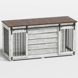 EBE Dog Crate Furniture, 63''Wooden Dog Kennel with Removable Divider and Sliding Door, Dog Crate with Double Rooms, Heavy Duty Dog Crate Table Indoor TV Stand for Small Medium Large Dogs EBE