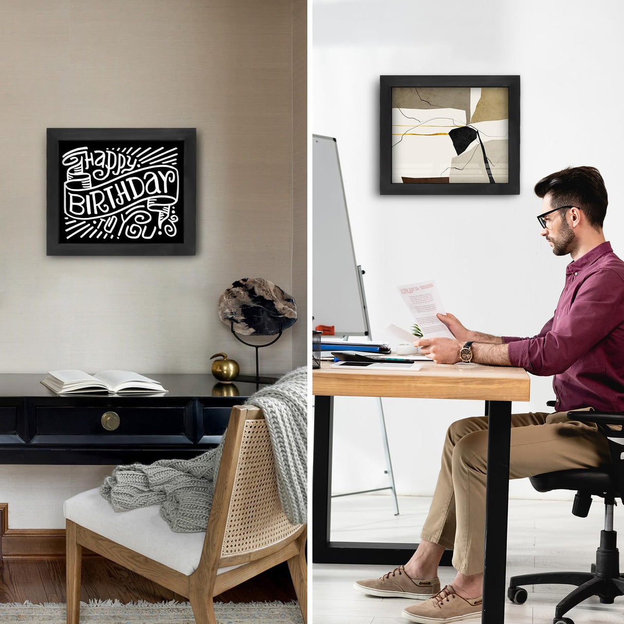 Dononr Hidden Gun Storage, Hidden Gun Safe for Pistols with Magnetic, Wooden Picture Frames for Handgun, Hidden Storage Gun Safe Home Furniture, Concealment Furniture Picture Frame Box, Black Dononr