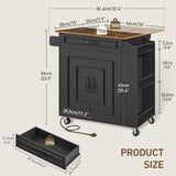 RALGEND Kitchen Island with Power Outlets & Drop Leaf, Rolling Kitchen Cart on Wheels, Kitchen Storage Island with Spice Rack and Drawer for Kitchen, Dinning Room, Black and Rustic Brown RALGEND