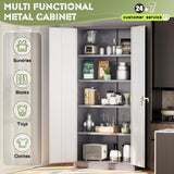 Crownland 72” Metal Storage Cabinet, Lockable Garage Storage Cabinets, High Office Storage Cabinet with Adjustable Shelves for Garage, Home Office, Classroom, Pantry, File(Grey White) Crownland