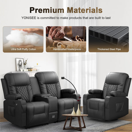 YONISEE Living Room Furniture Set, Loveseat Recliner 2 Seater and 360° Swivel Recliner Chair with Massage, Luxury Reclining Sofa 2PC Set for Living Room (2+1) YONISEE