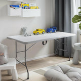 CARTMAN 6FT Folding Picnic Table Portable Fold-in-Half Plastic Dining Picnic Party Table with Tablecloth, White CARTMAN