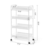 TOOLF 4-Tier Rolling Cart, Metal Utility Cart with 3 Hooks, Easy Assemble Mobile Storage Trolley On Wheels, Metal Shelving Units Kitchen Bathroom Laundry Room TOOLF